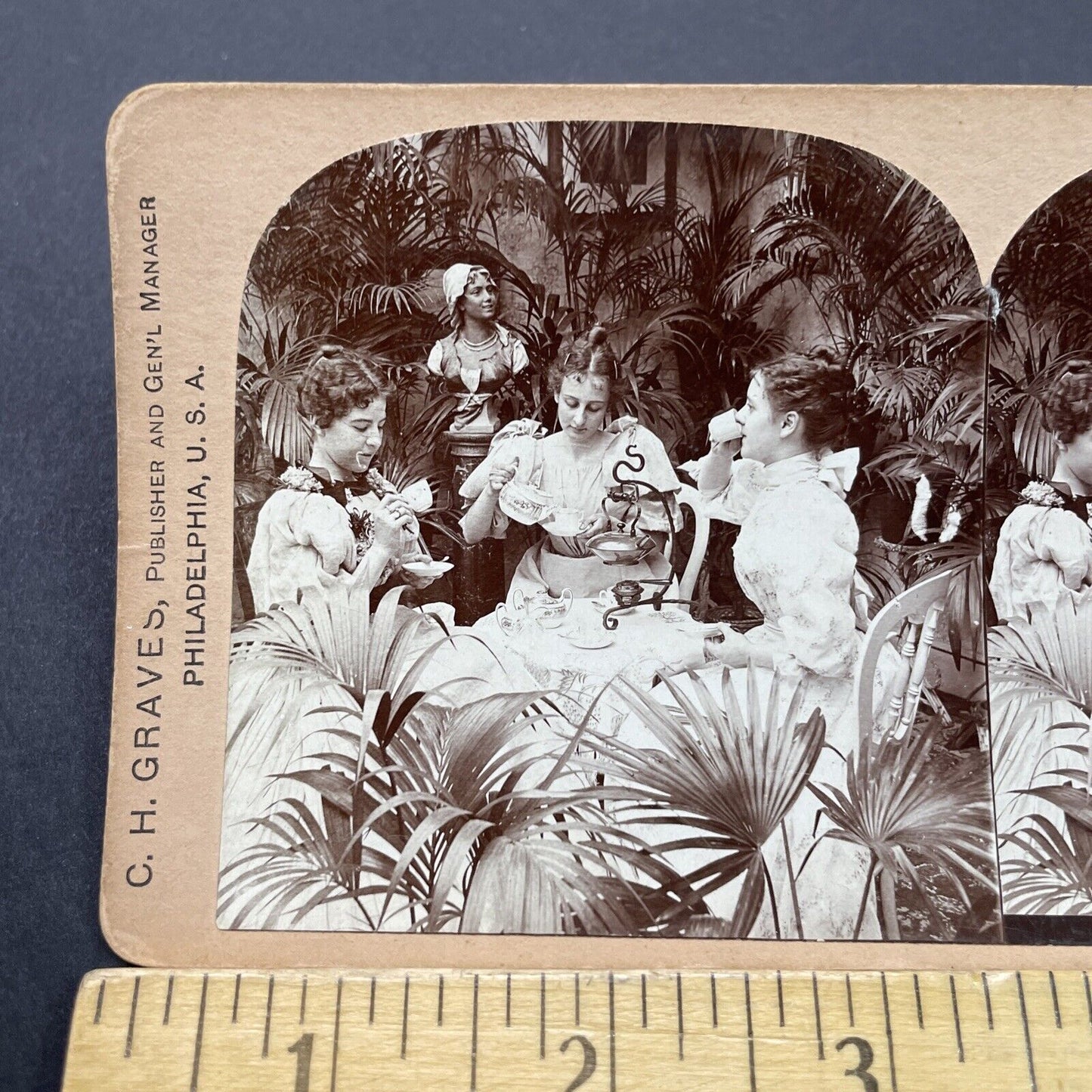 Antique 1890s Women Having Tea Together Stereoview Photo Card P2696