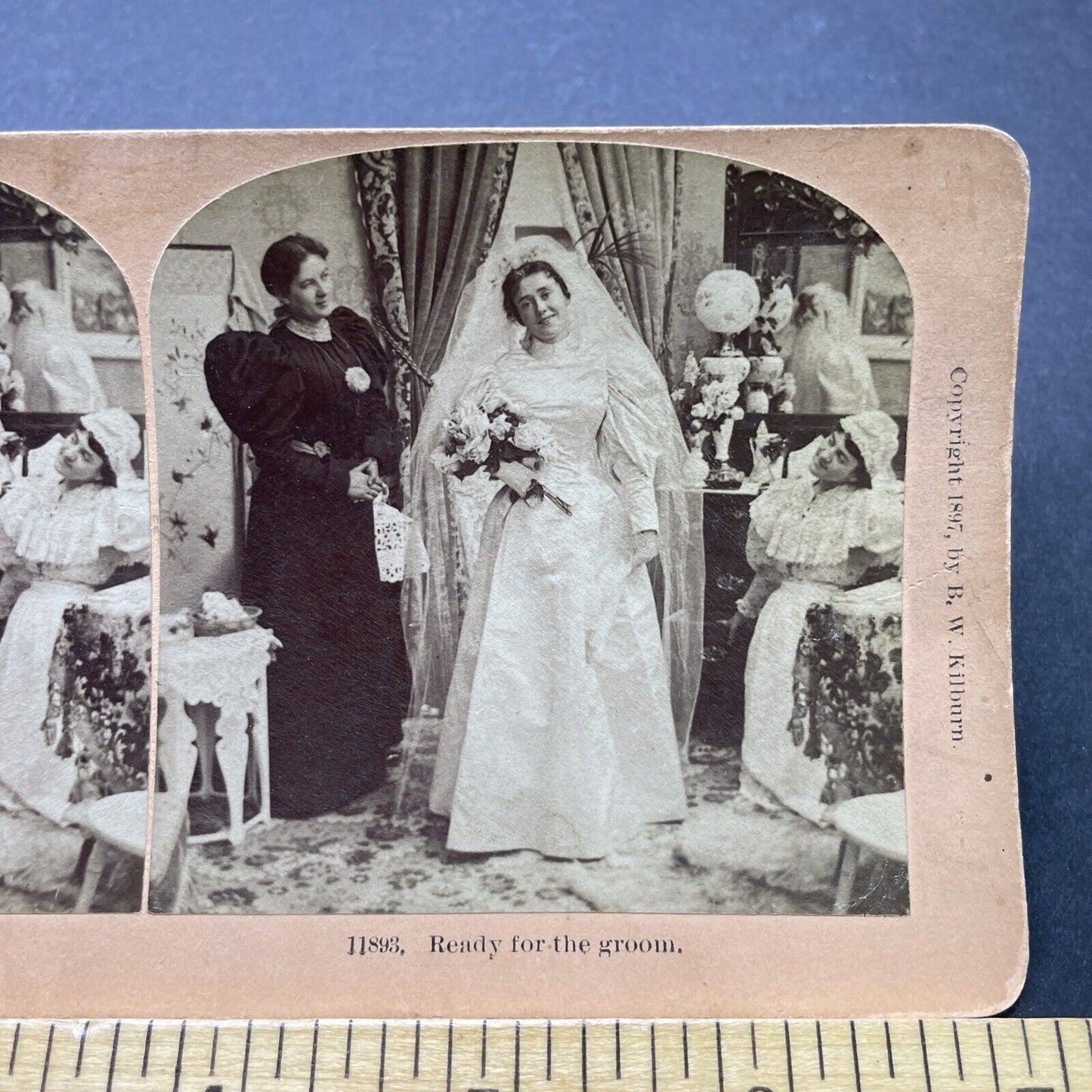 Antique 1897 Typical Victorian Wedding Dress Bride Stereoview Photo Card P2520