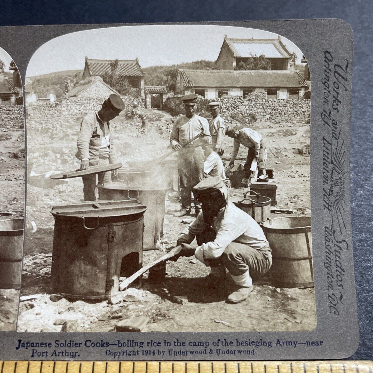 Antique 1904 Japan Army Cooks Making Rice Stereoview Photo Card P380-15