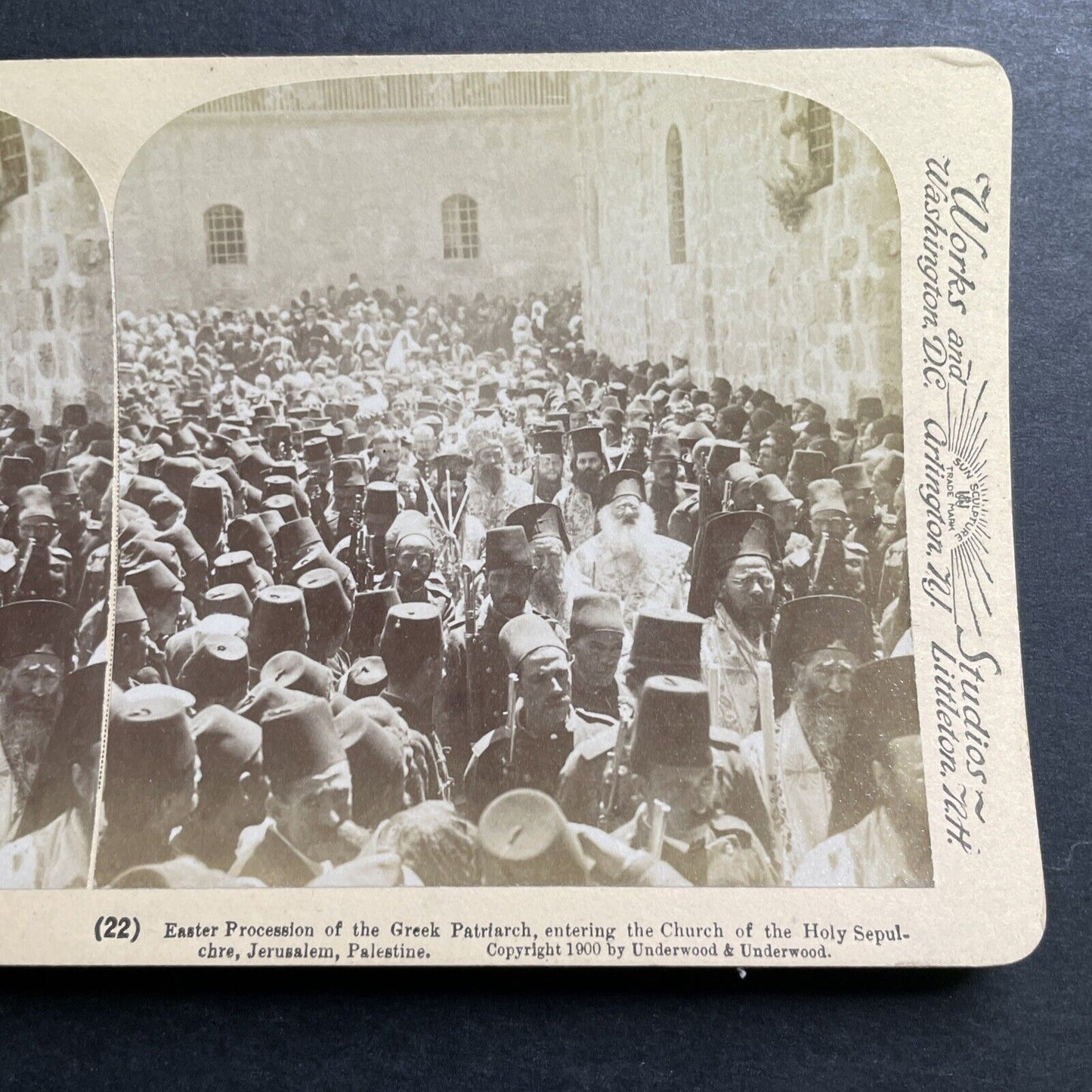 Antique 1900 Easter Procession Jerusalem Israel Stereoview Photo Card P1382