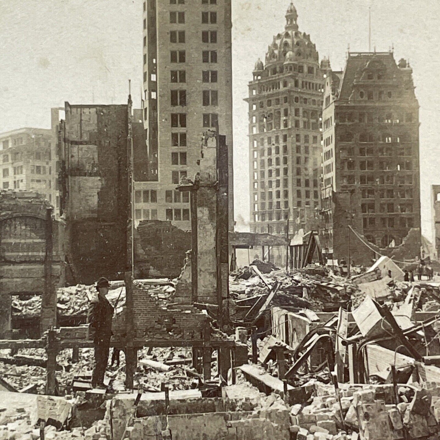 San Francisco Savings Bank Collapse Stereoview Photo Card Antique 1906 X804