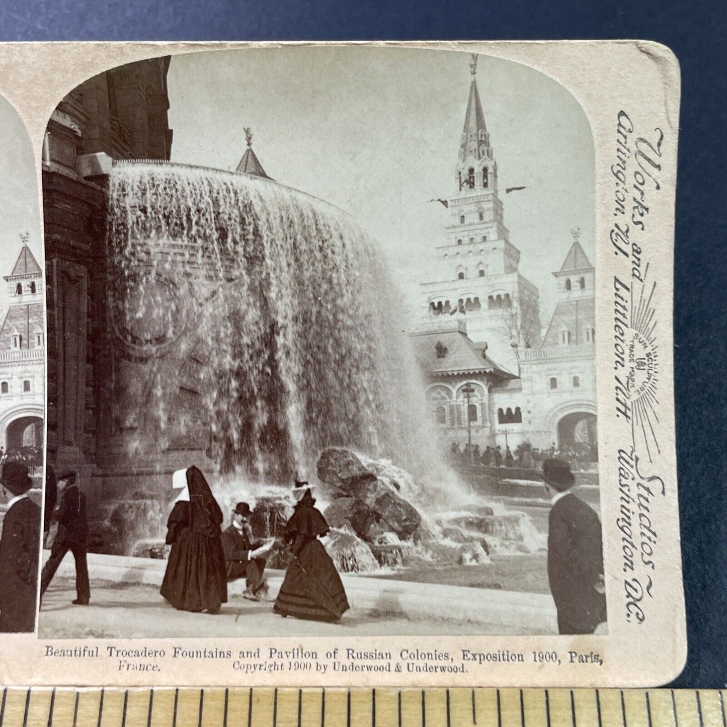 Antique 1900 Nun Near Trocadero Fountain Paris France Stereoview Photo Card 3892