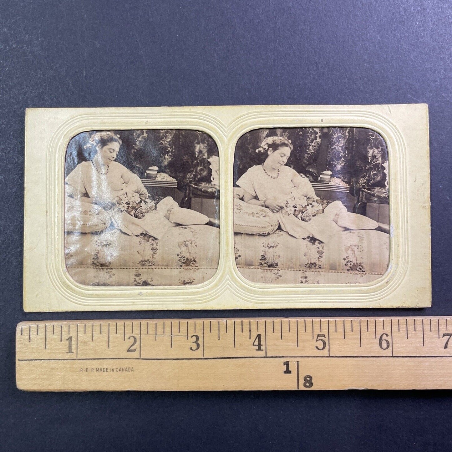 Nude Woman Seated Stereoview Hold-To-Light French Tissue Antique c1860s Y023