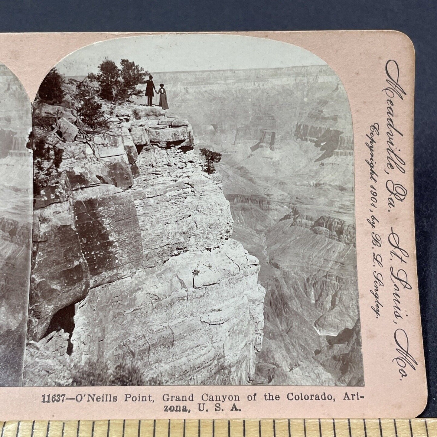 Antique 1901 Daredevils On Edge Of The Grand Canyon Stereoview Photo Card V2125