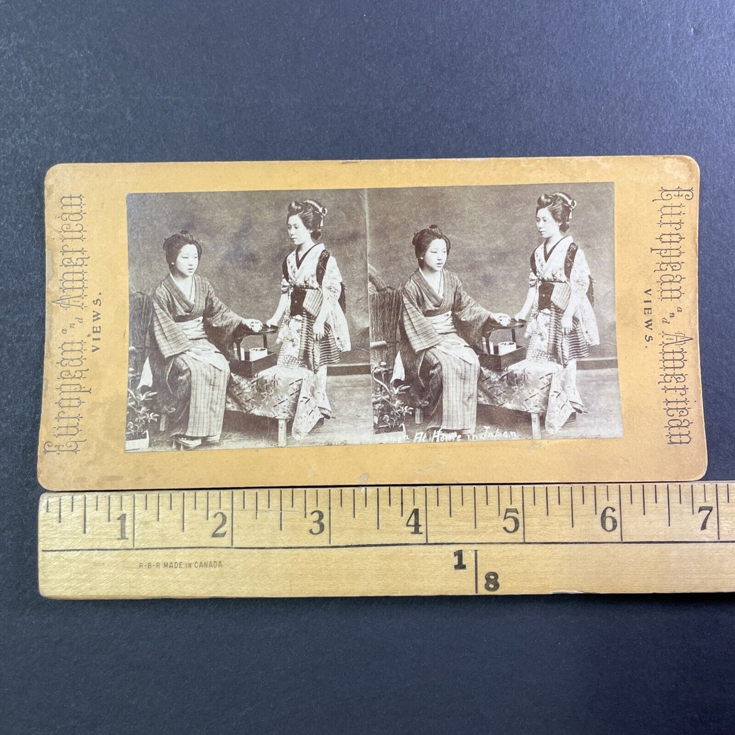 Japanese Girls Drinking Tea Stereoview Kusakabe Kimbei Antique c1870 X3116 RARE