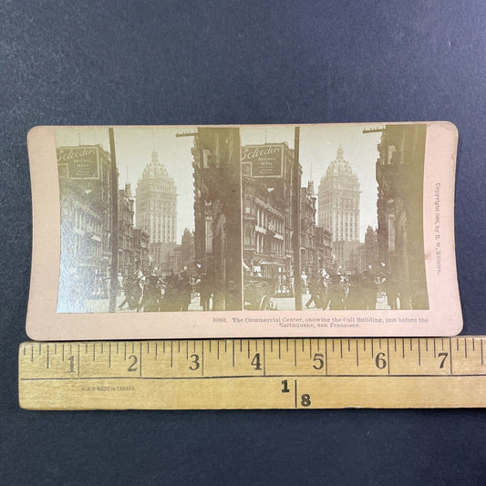 San Francisco Call Building Union Square Stereoview Photo Card Antique 1906 X817