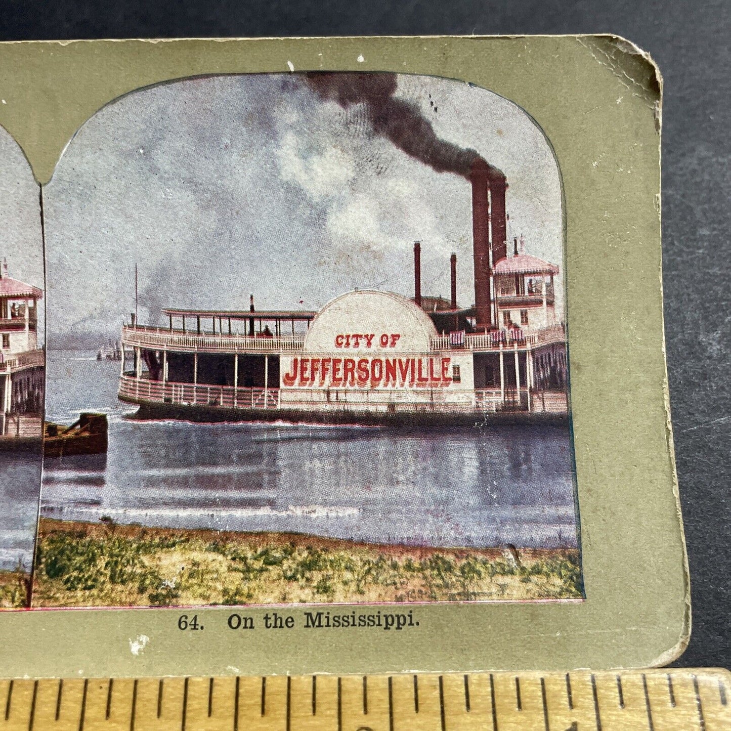 Antique 1910s City Of Jeffersonville Riverboat Ferry Stereoview Photo Card P5001