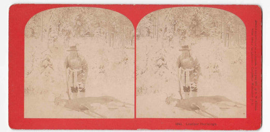 Antique 1891 Old Prospector Hunting Deer in Winter Wilderness Photo Card P009