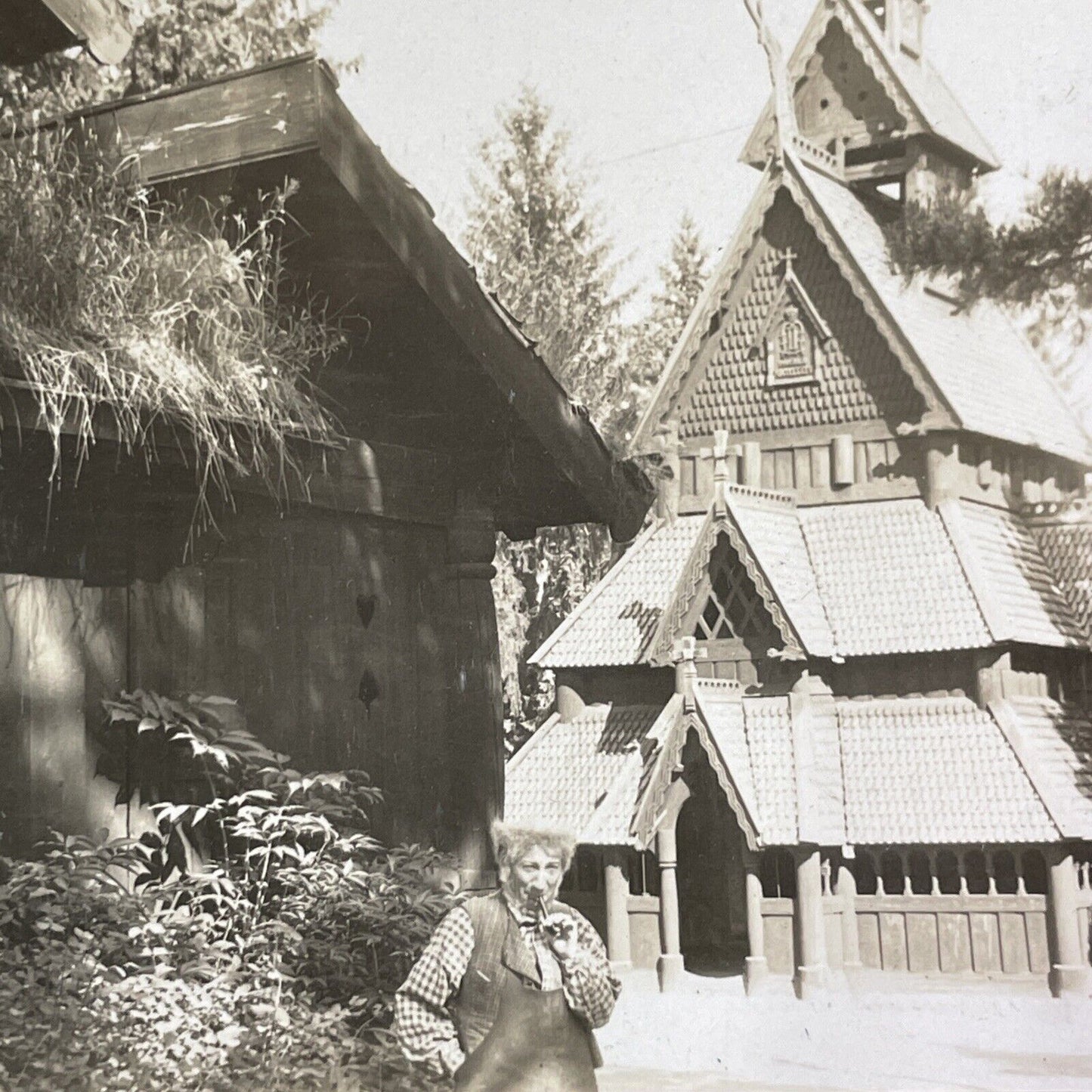 Gol Stave Church Norway Stereoview Late Period View Antique c1933 Y1241