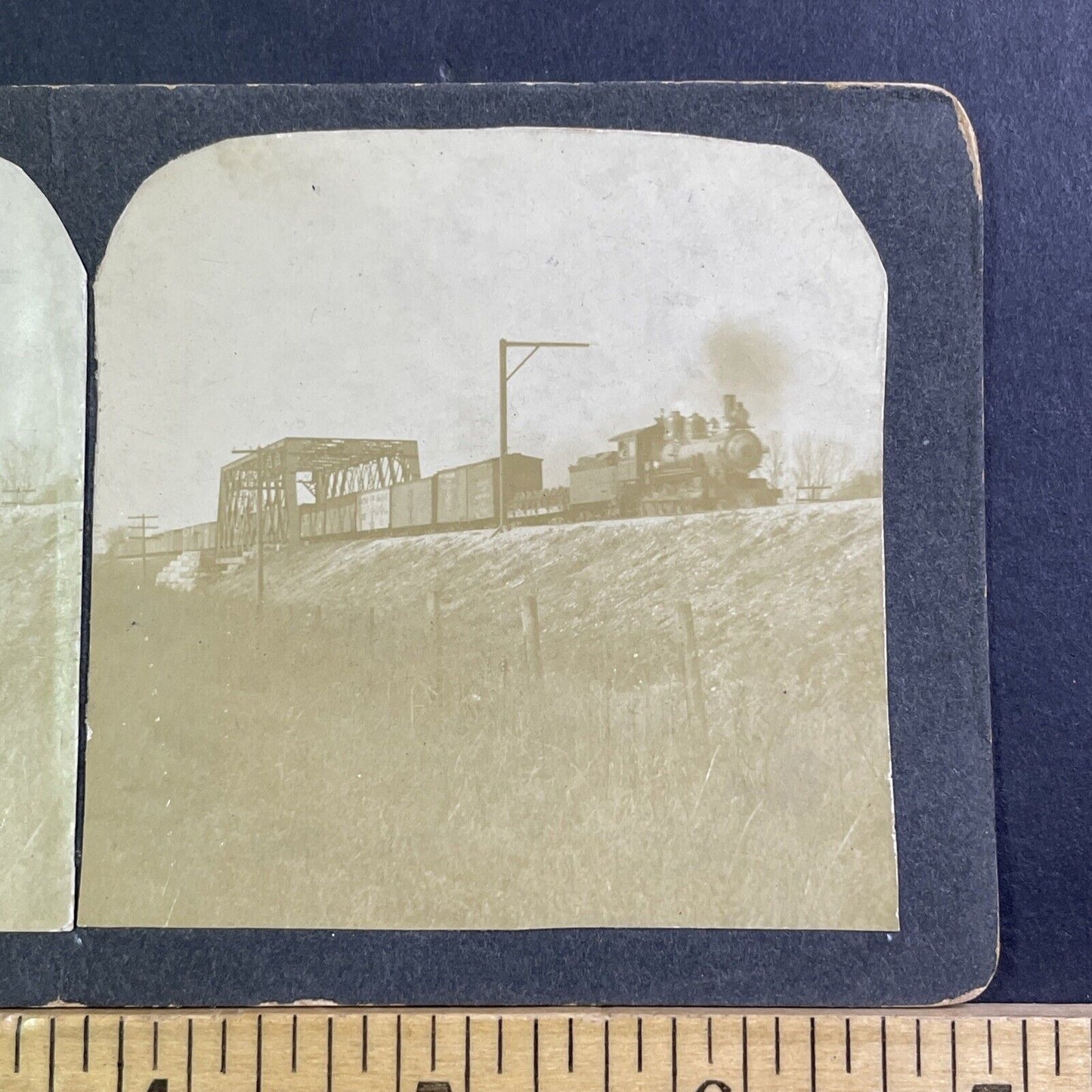 Coal Train Grimsby Station Ontario Stereoview Rail Antique c1905 X1609 CREASE