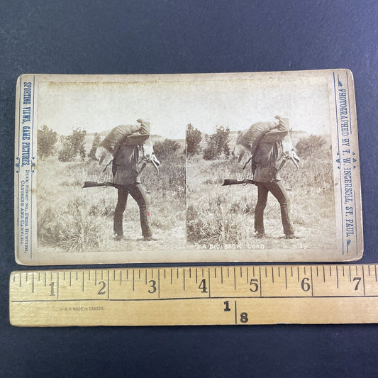 Carrying a Deer After Montana Hunt Stereoview T.W. Ingersoll Antique c1888 Y1334