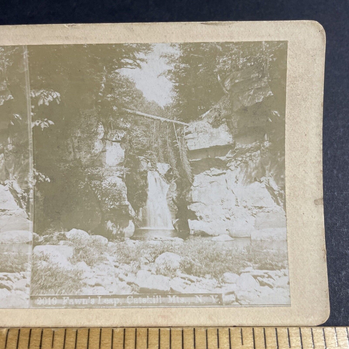 Antique 1880s Fawns Leap Haines Falls New York Stereoview Photo Card P4844