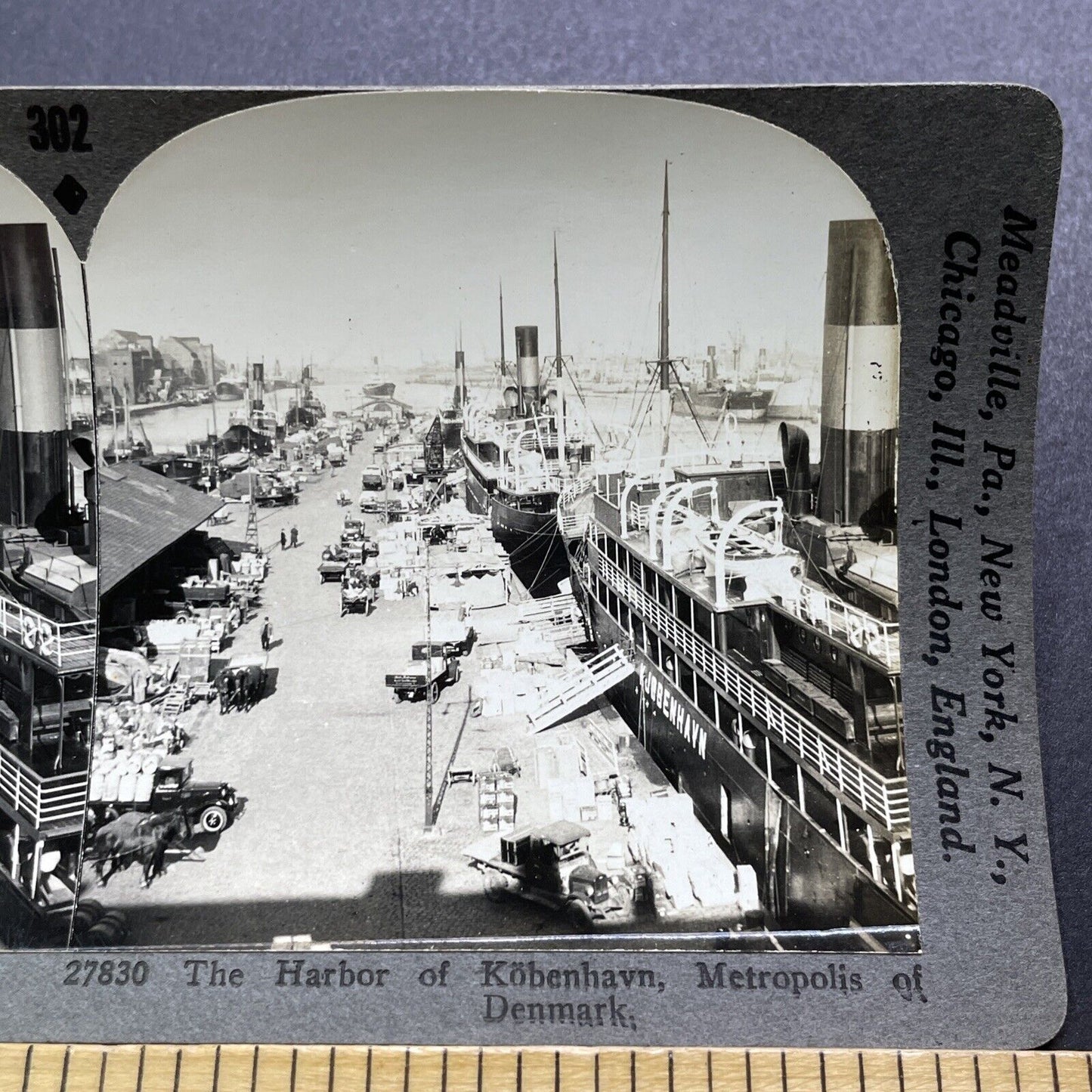 Antique 1920s Copenhagen Denmark Shipping Port Stereoview Photo Card V3005