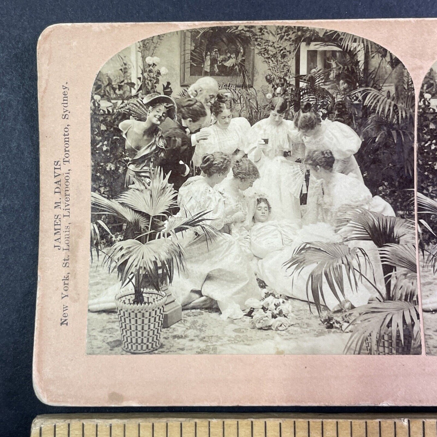 Bride Faints When Groom is Late for Wedding Stereoview Antique c1897 Y1394