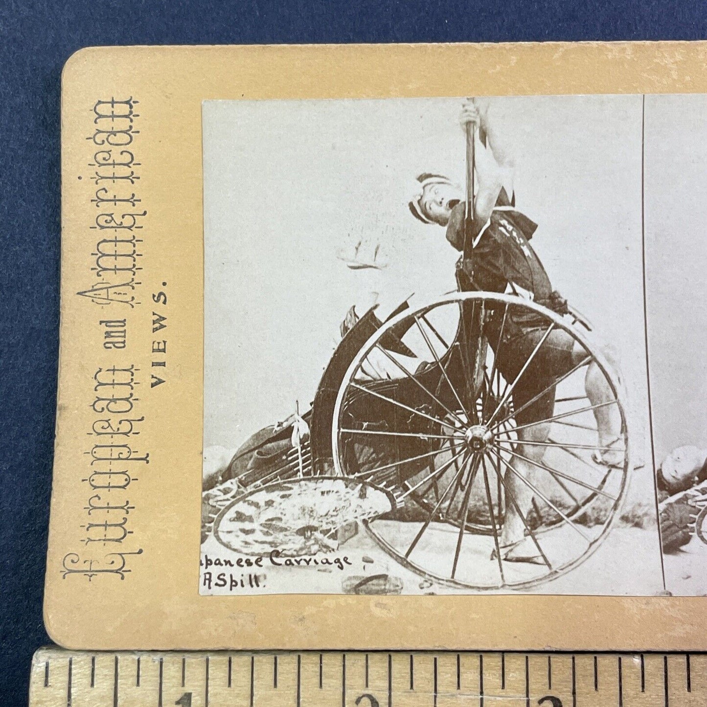 Japanese Carriage Accident Stereoview Kusakabe Kimbei Antique c1870 X3111 RARE