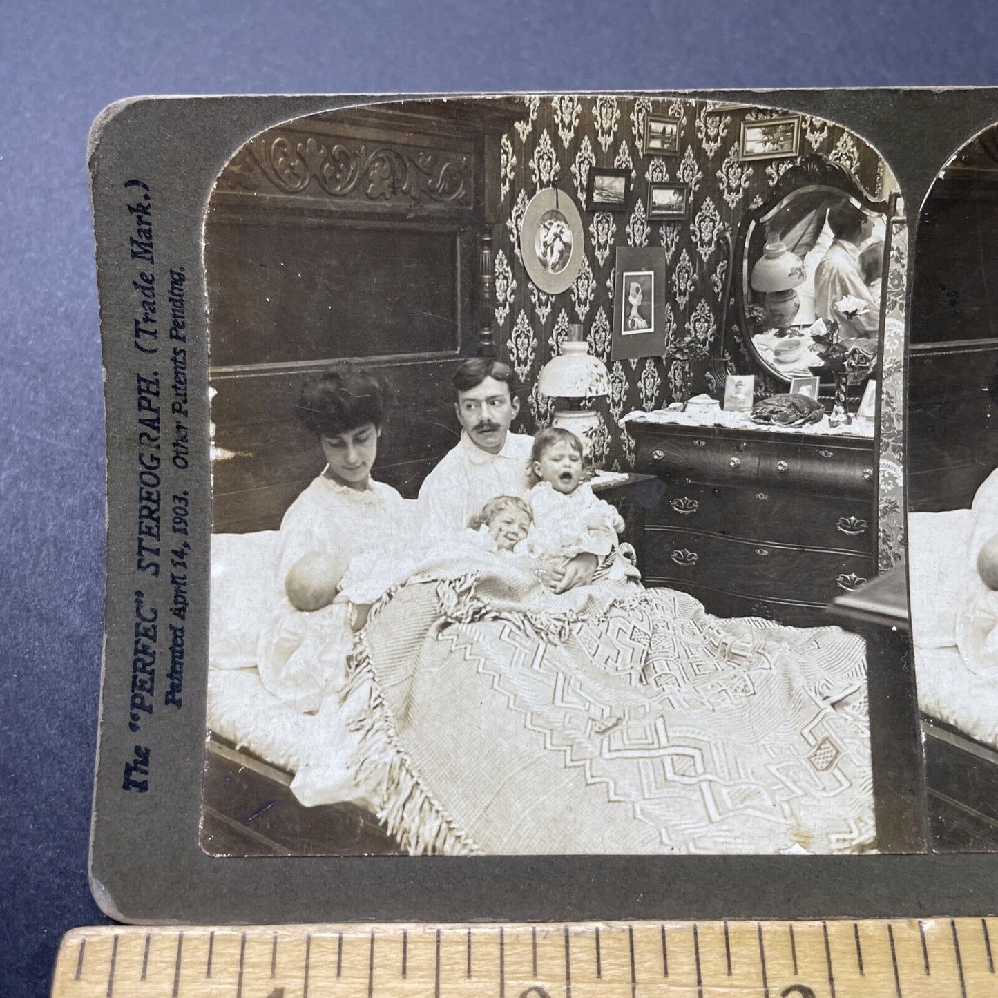 Antique 1903 Children Keep Parents Up All Night Stereoview Photo Card P2709