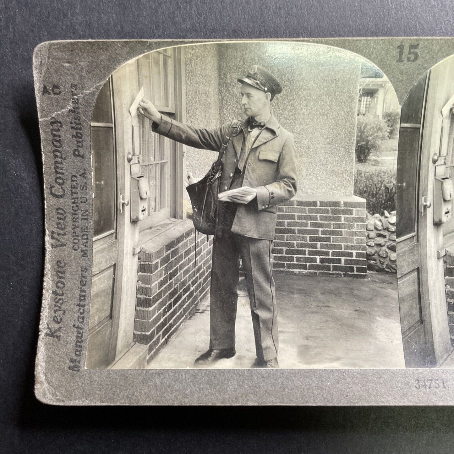 Antique 1920s USPS Mail Carrier Delivers Letters Stereoview Photo Card P1689