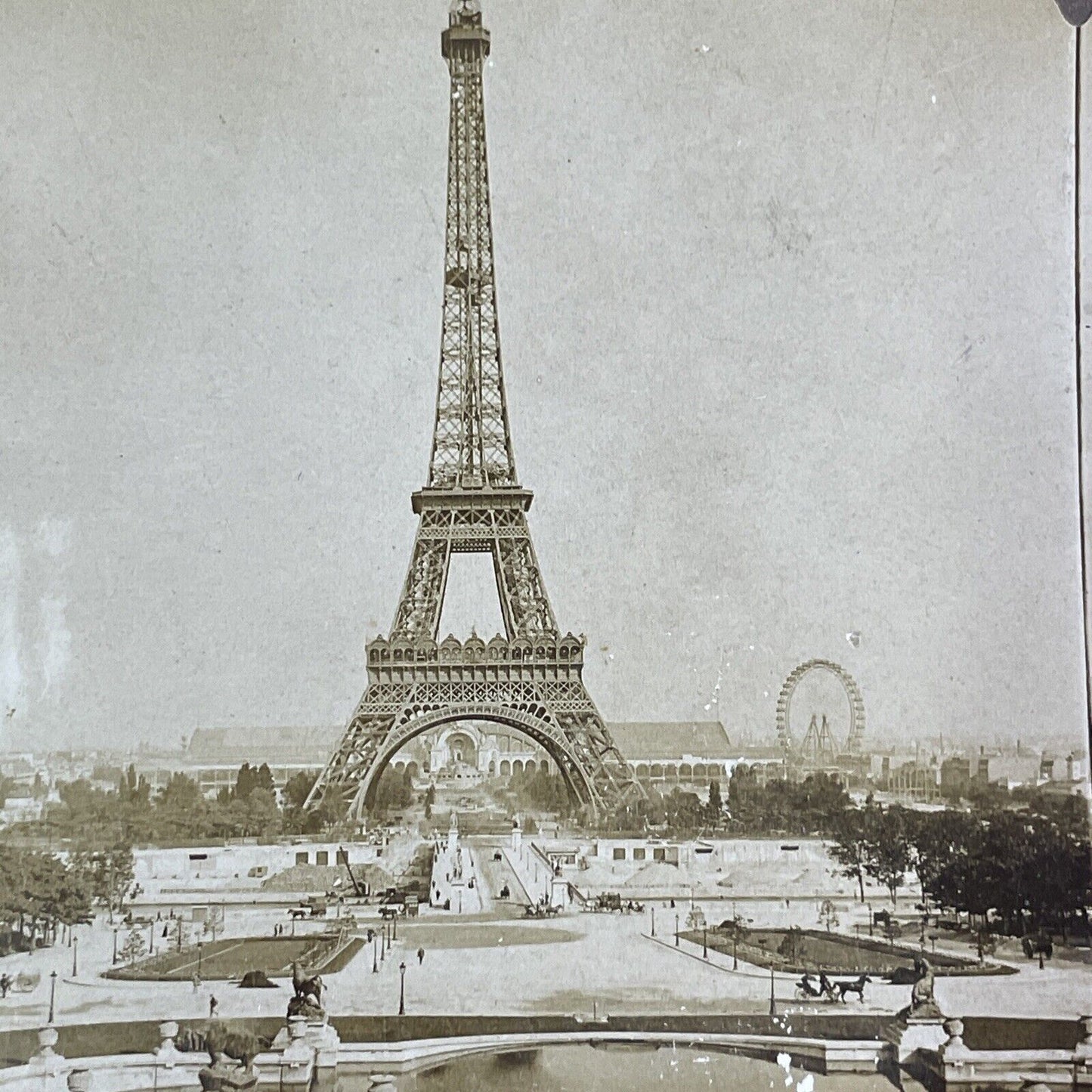 Ferris Wheel & Eiffel Tower Paris France Stereoview Antique c1904 X3504