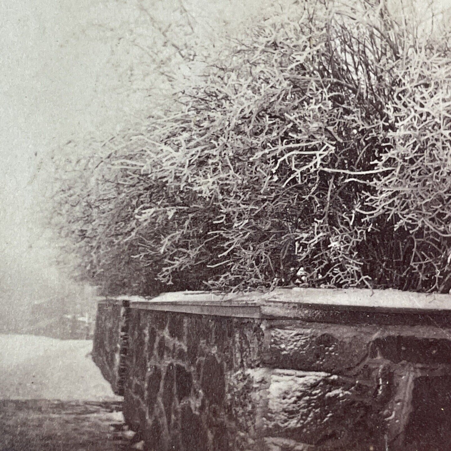 Boston MA Stone Wall In Winter Stereoview Barnum Photo Antique c1860s X1574