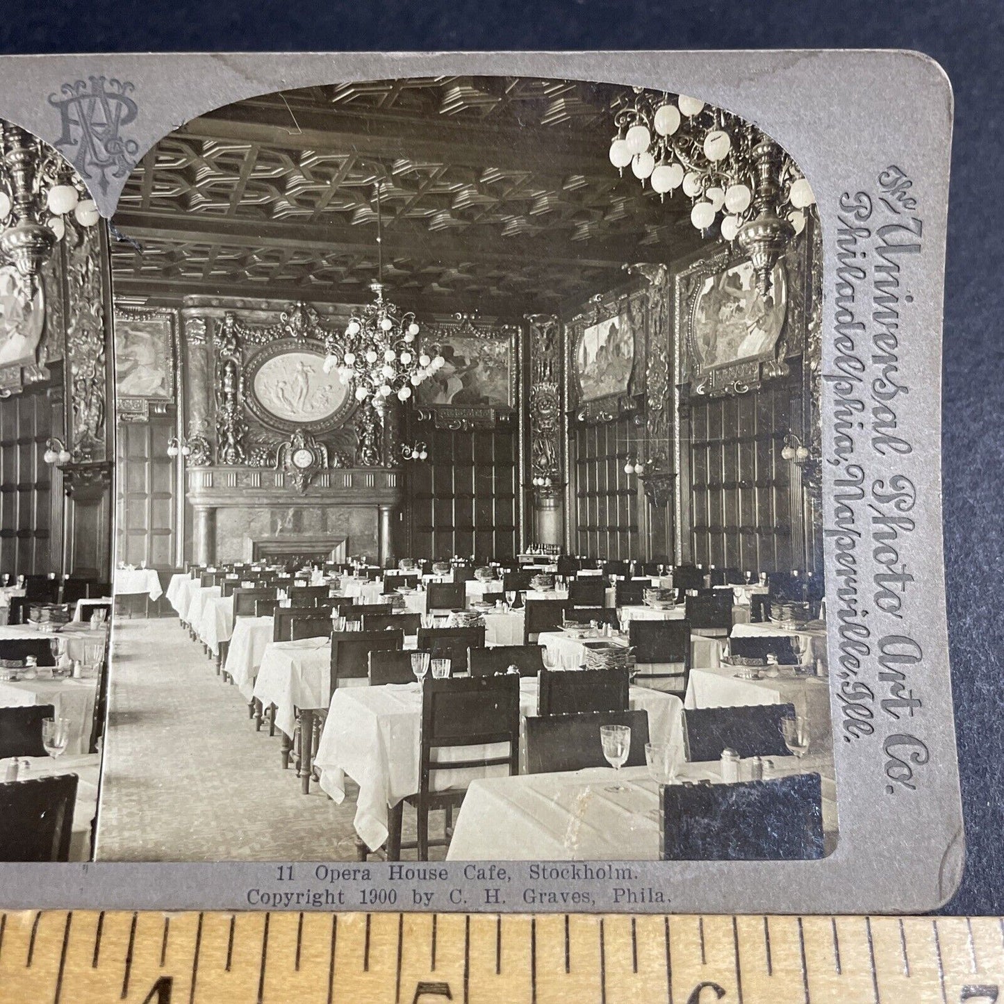 Antique 1900 Opera House Restaurant Stockholm Sweden Stereoview Photo Card P4157