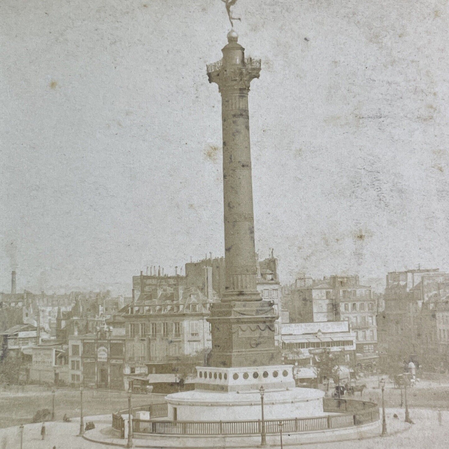 Place de la Bastille Paris France Stereoview Charles Gaudin Antique c1865 X3604