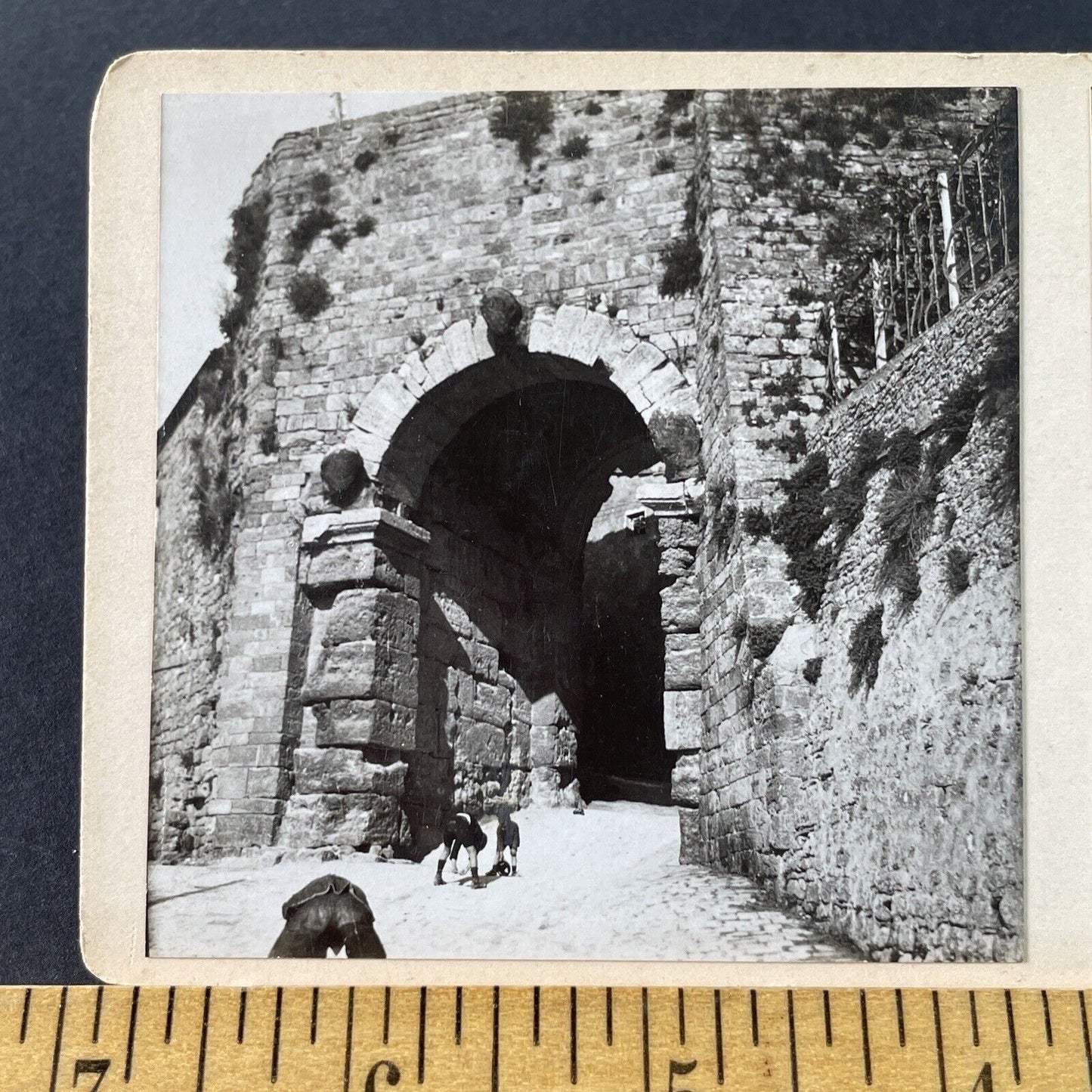 Antique 1925 Kids Goofing Around Volterra Italy OOAK Stereoview Photo Card P3228