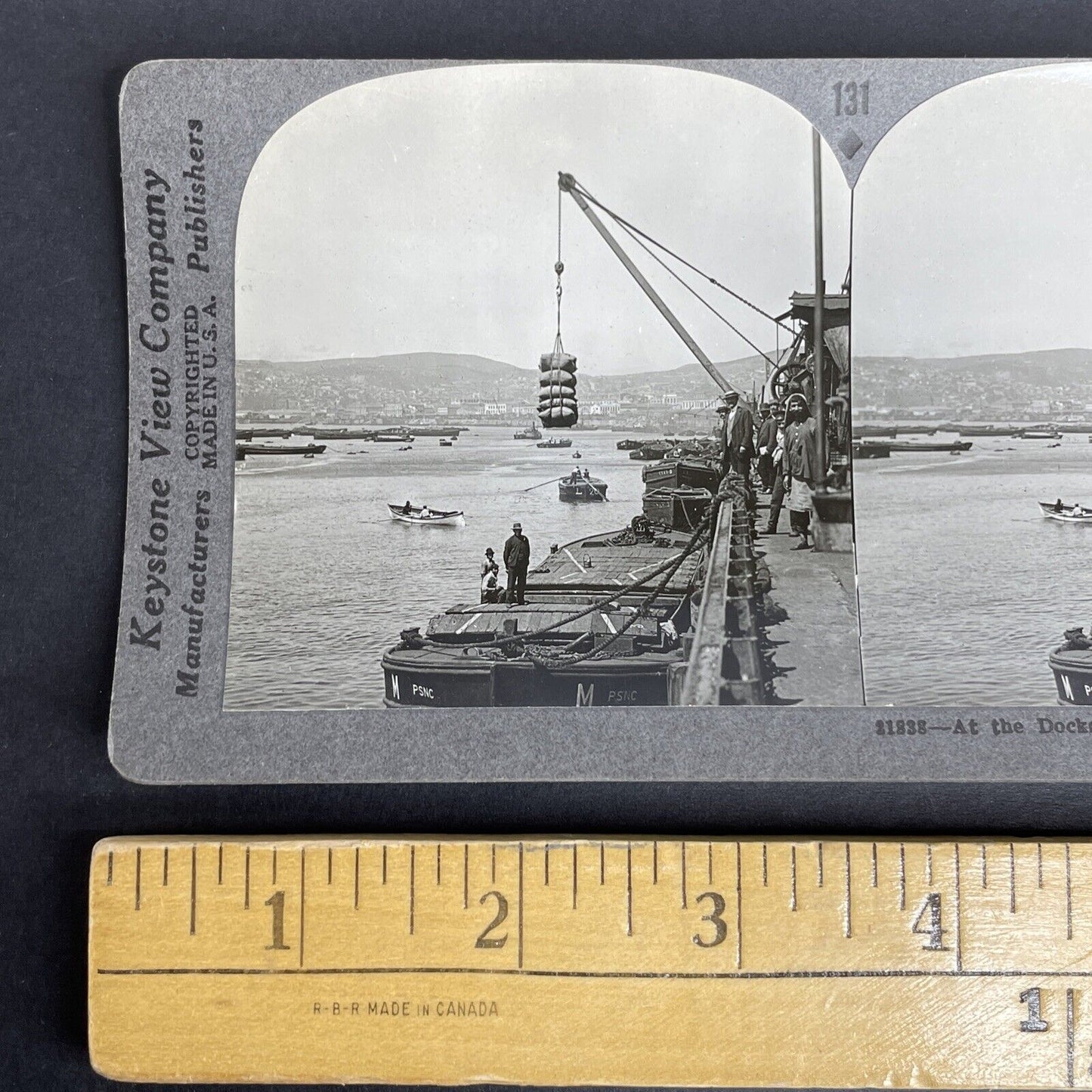 Antique 1913 Valparaiso Chile Shipping Harbor Port Stereoview Photo Card P965