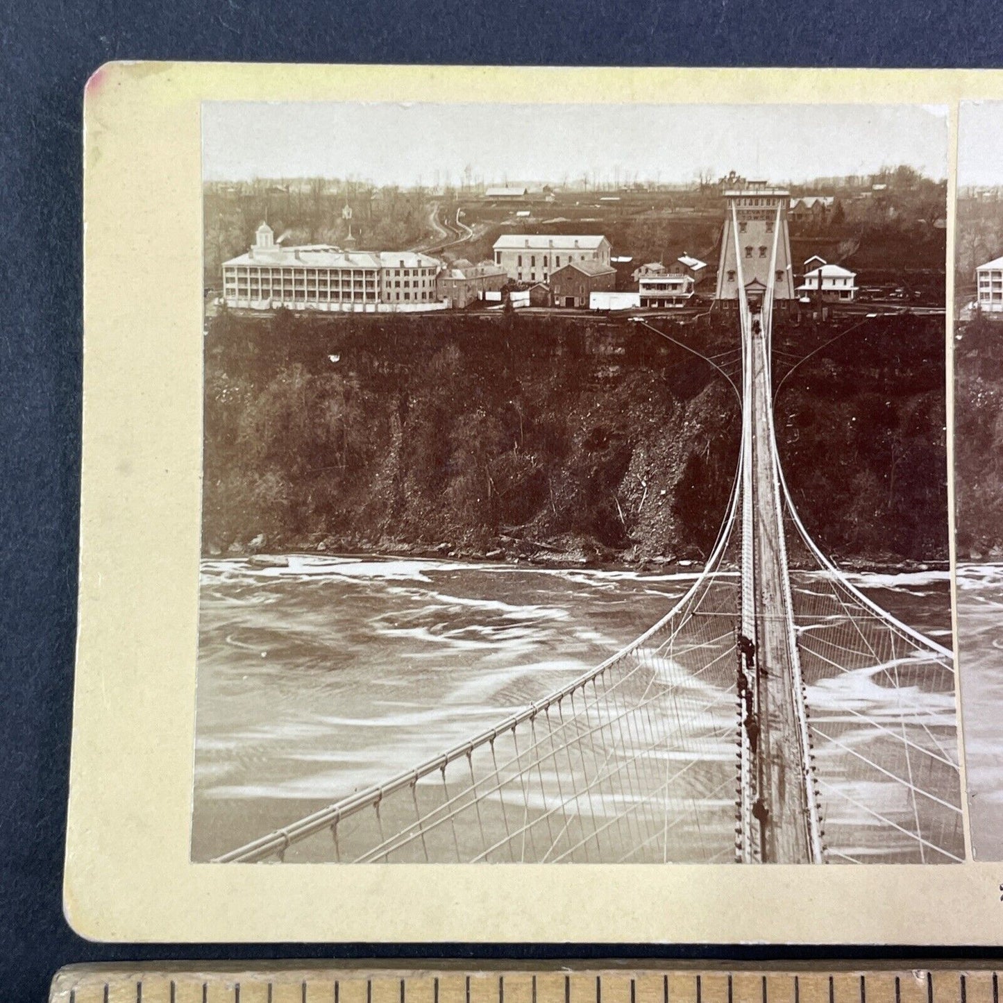 Niagara Falls Suspension Bridge and Clifton House Stereoview c1880 Y2129