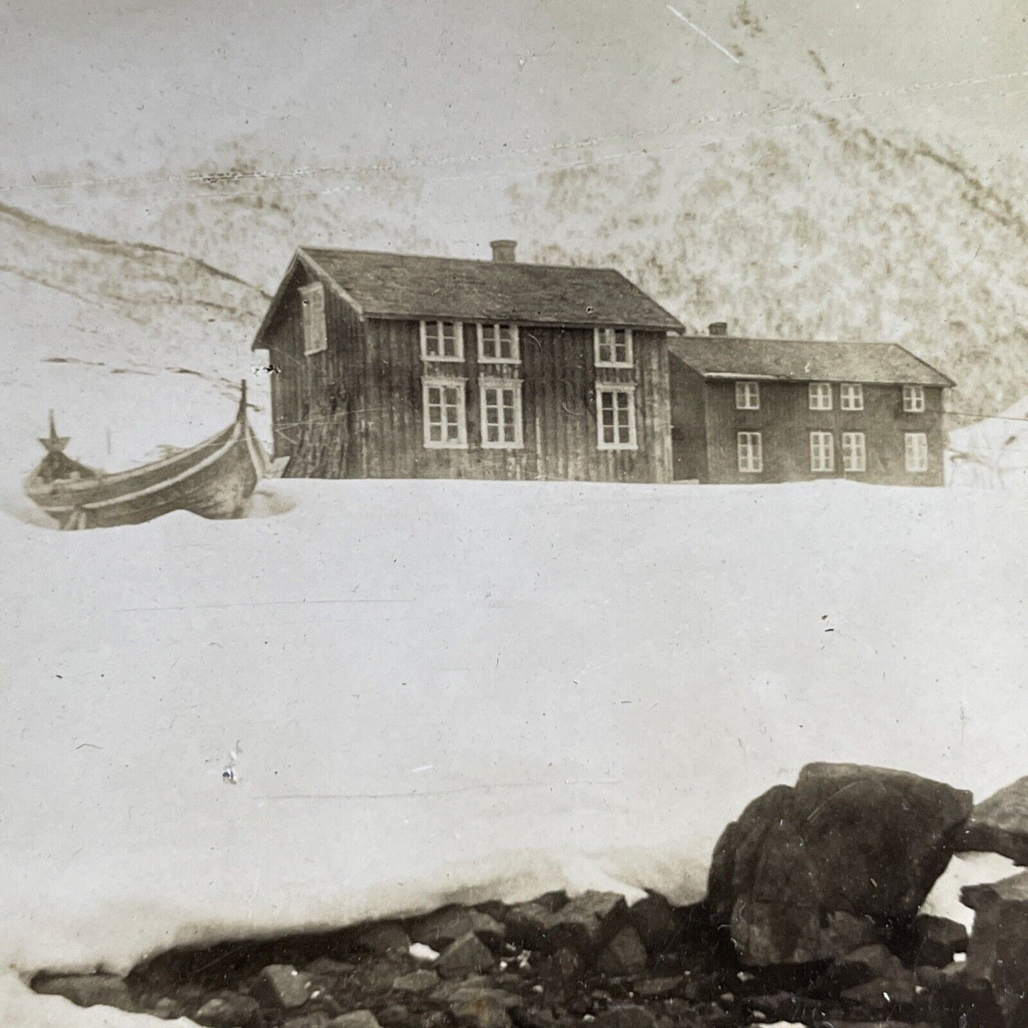 Antique 1900 A House In Honningsvag Norway Stereoview Photo Card P1715