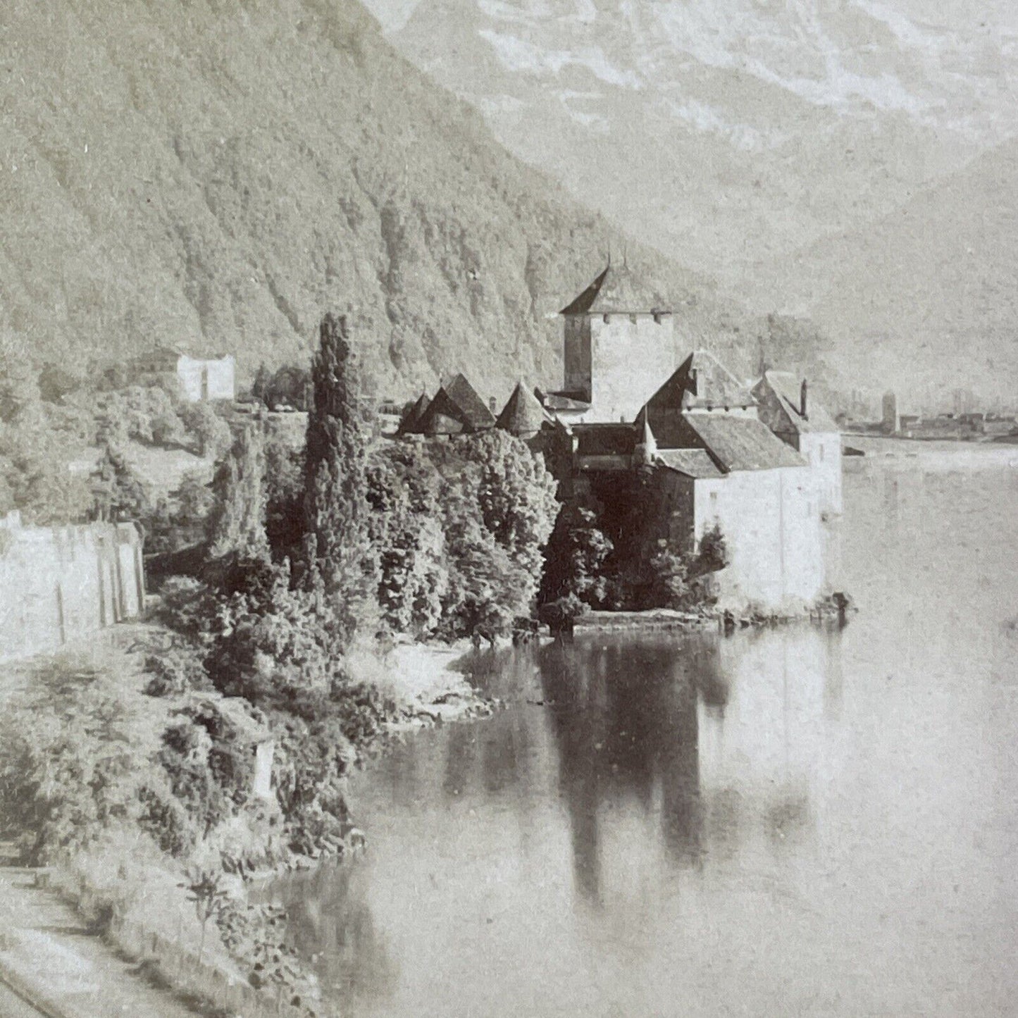 Chillon Castle Veytaux Switzerland Stereoview J. Jullien Antique c1893 X2610