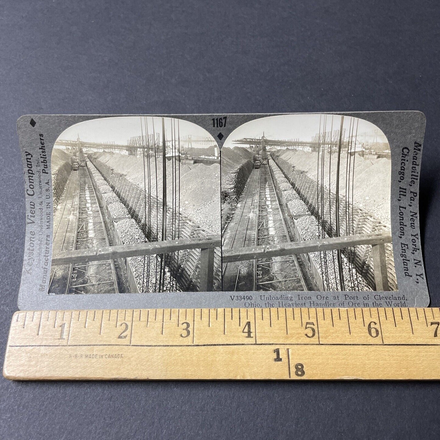 Antique 1910s Iron Ore Trains Cleveland Ohio Stereoview Photo Card V2613