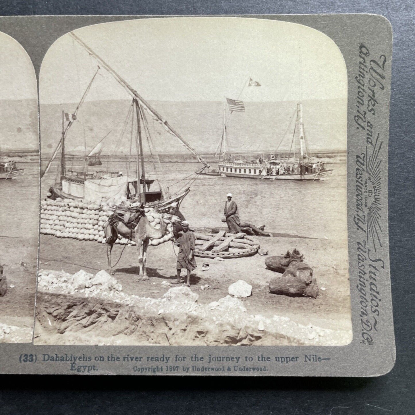 Antique 1897 Merchant Trade Ships Nile River Egypt Stereoview Photo Card P1308