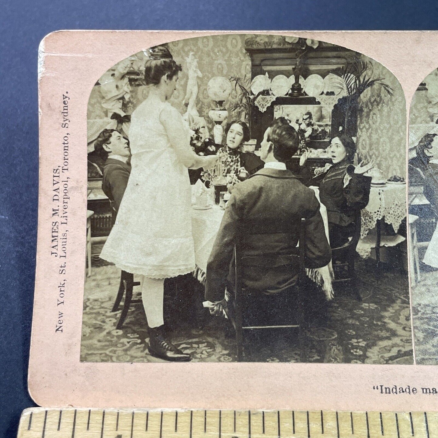 Antique 1899 Woman Serves Dinner In Her Underwear Stereoview Photo Card P3432