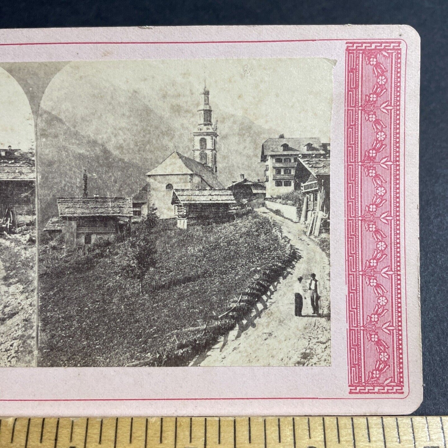 Antique 1870s Church Of Val-D'illiez Switzerland Stereoview Photo Card P4167