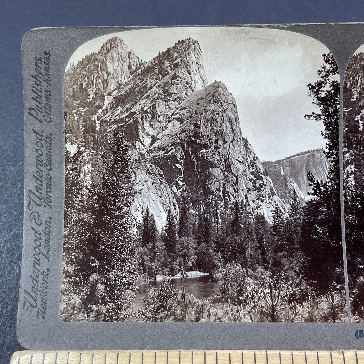 Antique 1902 Three Brothers Mountain Yosemite CA Stereoview Photo Card V2156