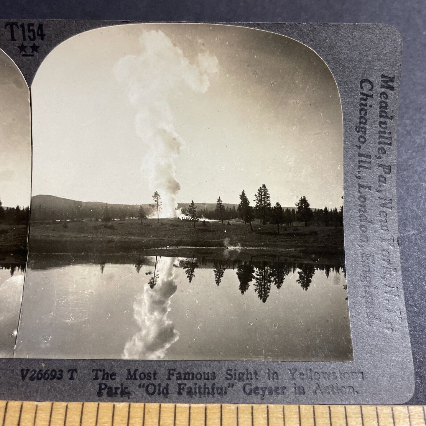 Antique 1920s Old Faithful geyser Yellowstone Park Stereoview Photo Card P5505