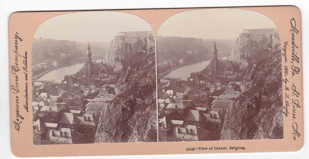 Antique 1900 Dinant, Belgium City View From The Cliffs Stereo Card P140