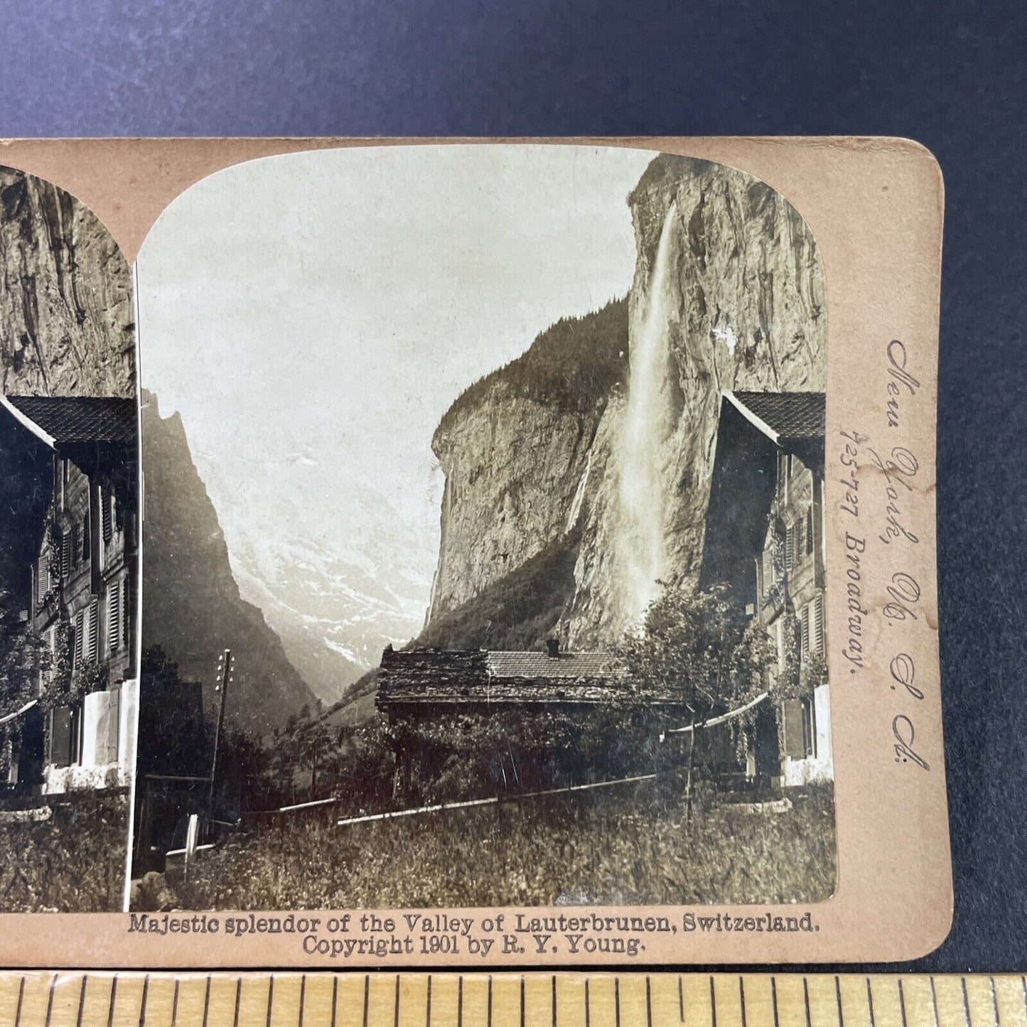 Antique 1901 Lauterbrunnen Switzerland Waterfall Stereoview Photo Card P3910