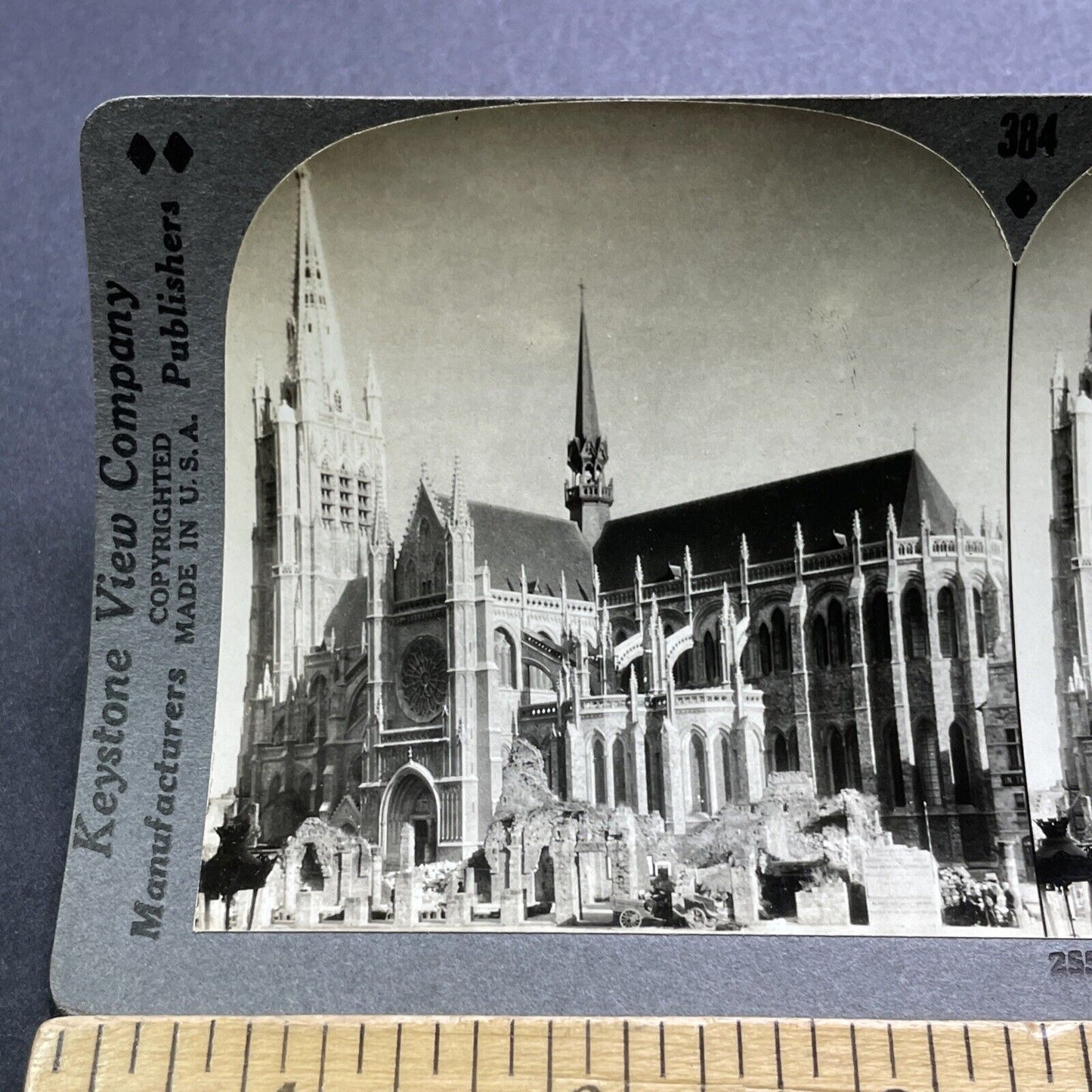 Antique 1930s St. Martins Cathedral Ypres Belgium Stereoview Photo Card V2930