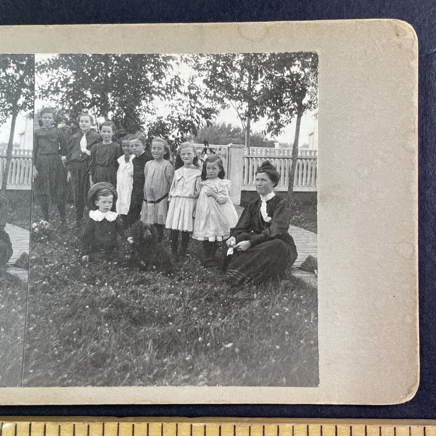 Lady Laura Borden with a Group of Children Stereoview Antique c1908 Y2727