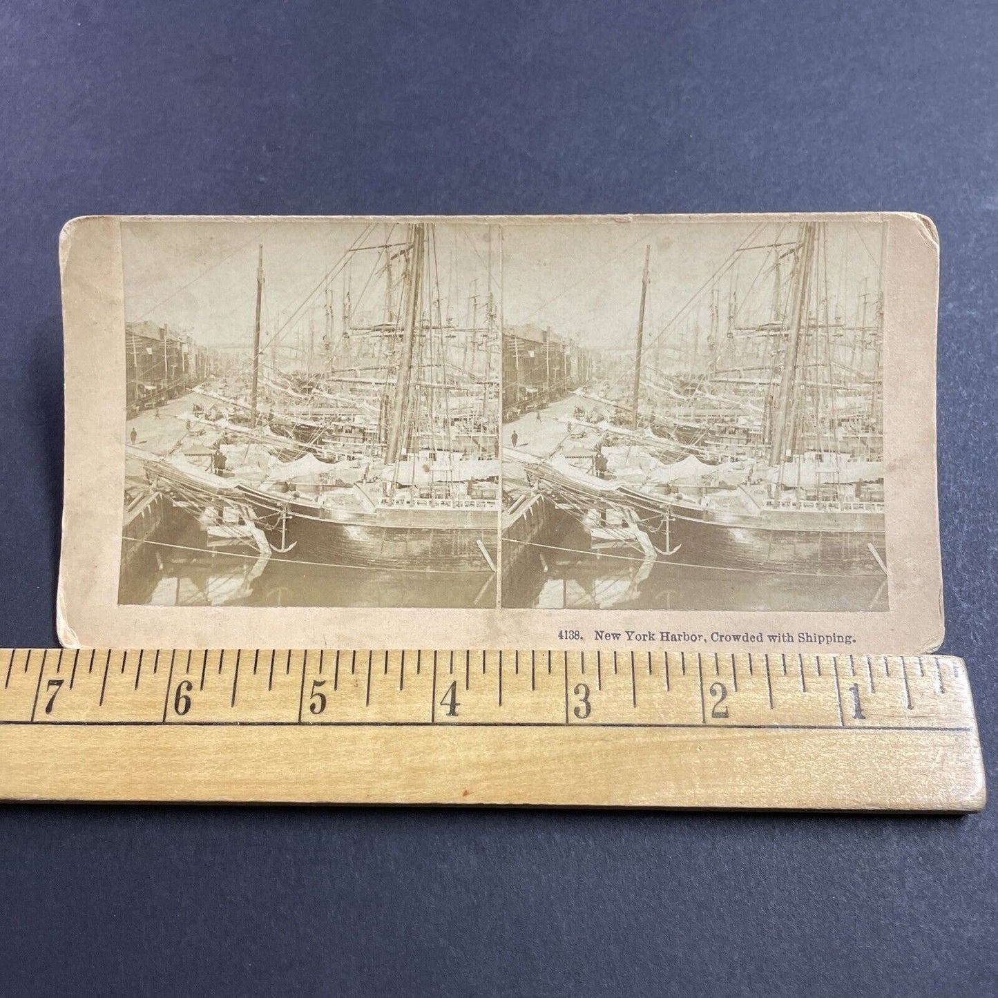 Antique 1890s Cargo Ships In Manhattan Pier NY Stereoview Photo Card P1980-16