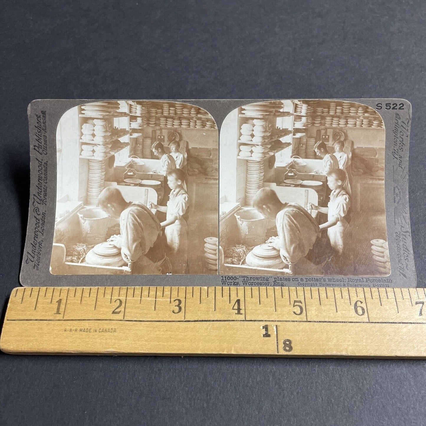 Antique 1906 Children Work In UK Porcelain Factory Stereoview Photo Card P4393