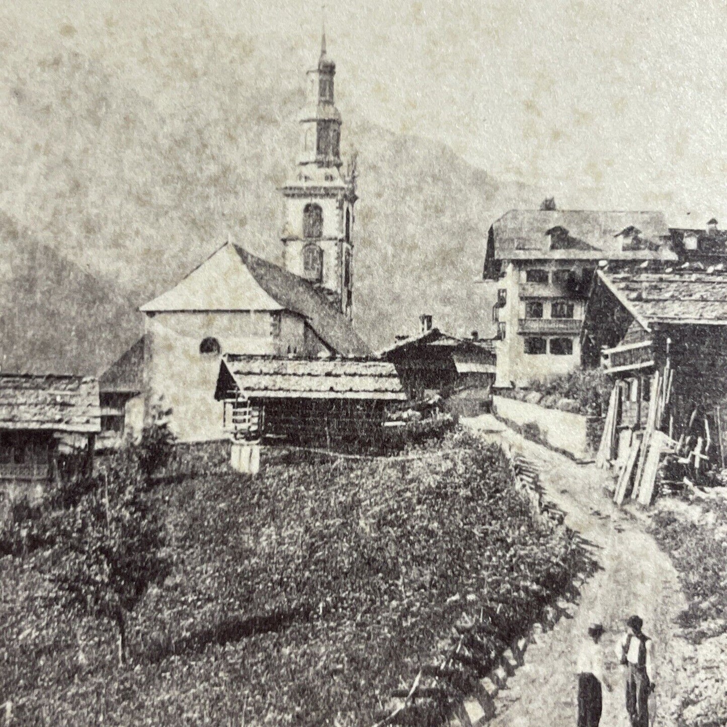 Antique 1870s Church Of Val-D'illiez Switzerland Stereoview Photo Card P4167