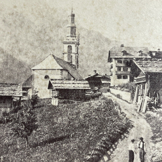 Antique 1870s Church Of Val-D'illiez Switzerland Stereoview Photo Card P4167