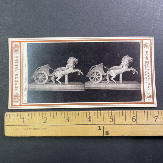 Sculpture of Biga Chariot Stereoview Edmond Behles Antique c1870s Y017