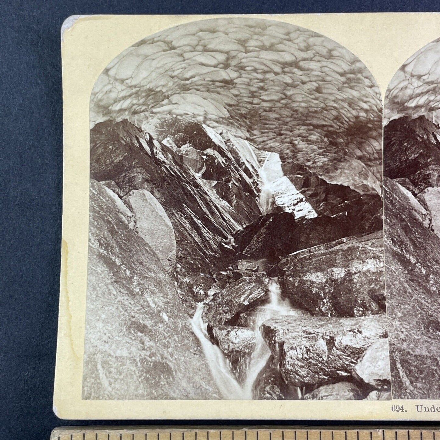 Tuckerman Ravine 'Last Glacial Ice' Stereoview New Hampshire c1879 Y2164