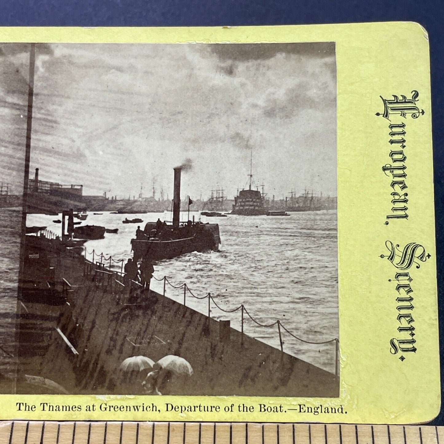 Antique 1870s Barges & Navy Fleet Greenwich England Stereoview Photo Card P4125