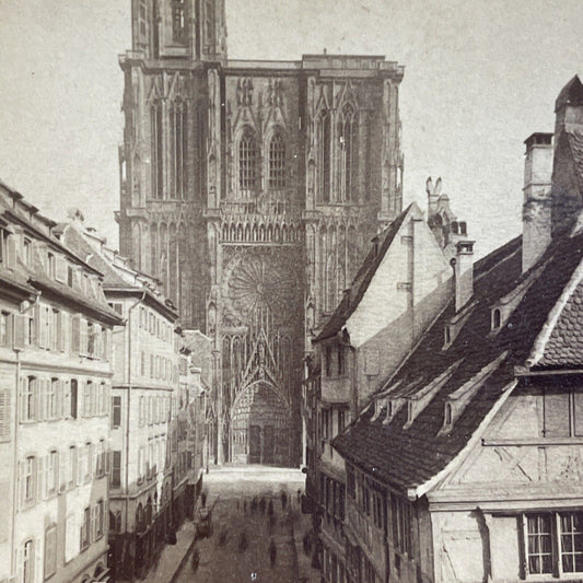 Antique 1890s Strasbourg Catheral Main City Street Stereoview Photo Card P856-12