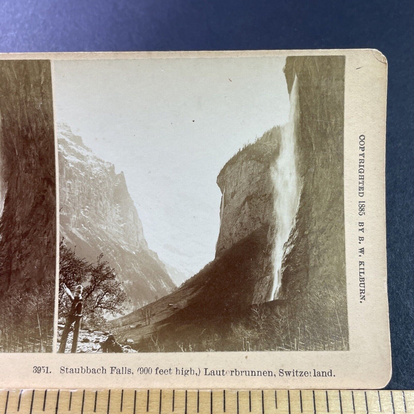 Antique 1885 Staubbach Falls Lauterbrunnen Schweiz Stereoview Photo Card P3321