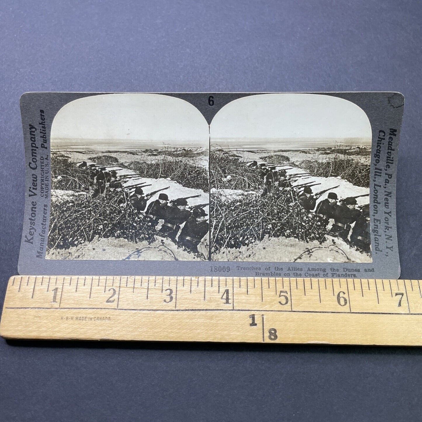 Antique 1918 Beglian Soldiers Defend A Trench WW1 Stereoview Photo Card P2783